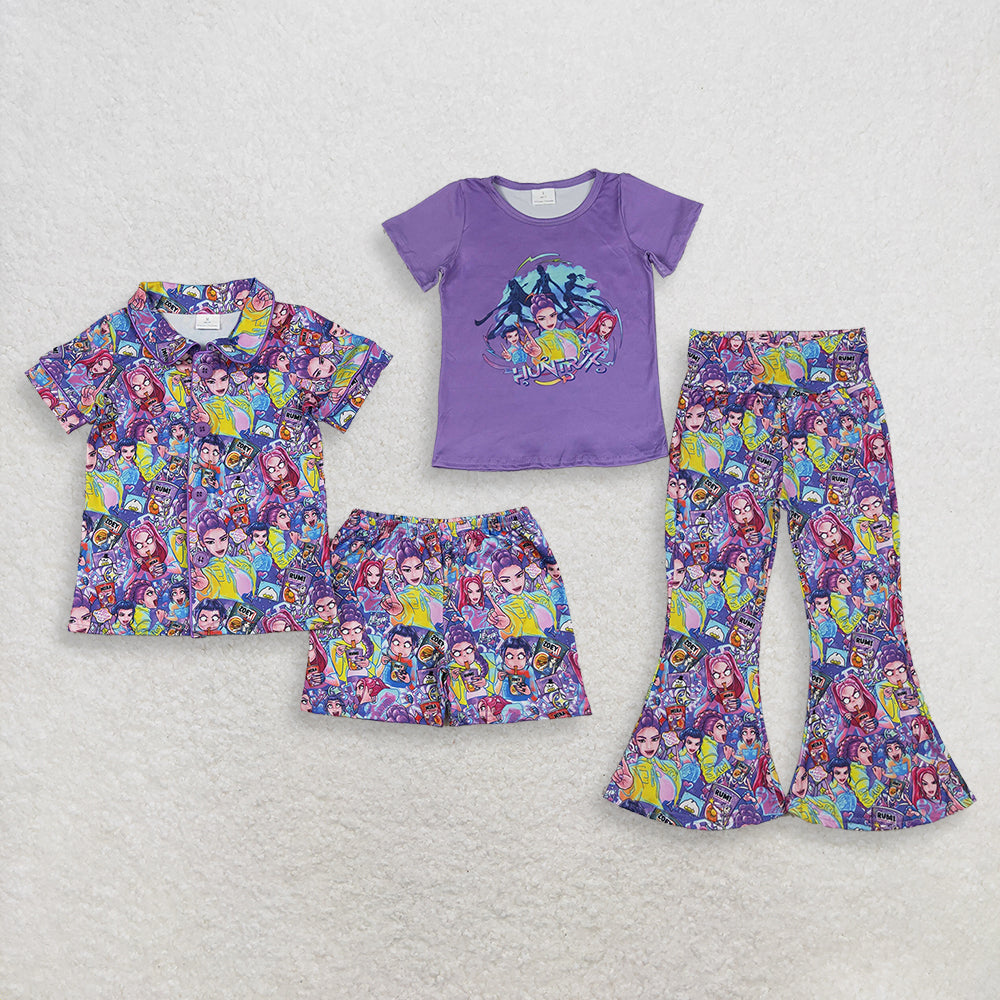 RTS Sibling Short sleeves purple top pants girls outfits and pajamas set