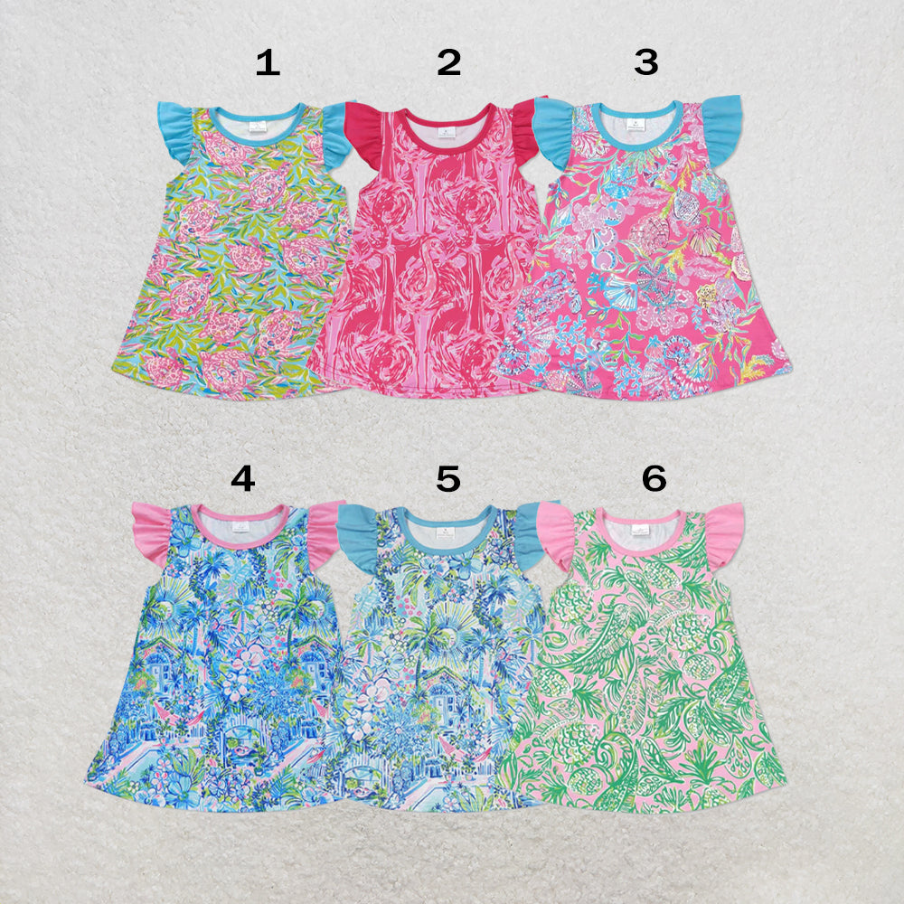 RTS Sibling Baby Girls Sea Flowers Flutter Sleeve Tunic Tops