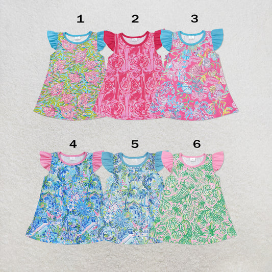 RTS Sibling Baby Girls Sea Flowers Flutter Sleeve Tunic Tops