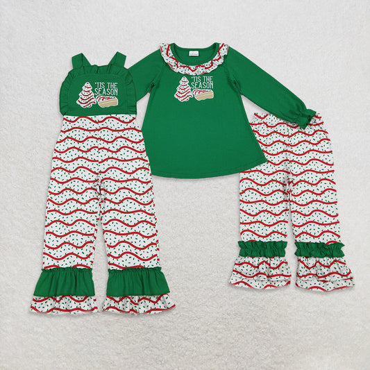RTS Sibling Baby Girls Christmas Trees Cake Season Tunic Ruffle Pants Set Cute Holiday Outfit for Baby Girls