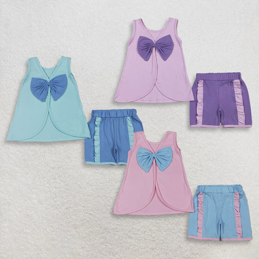 4.1 RTS Sibling Sleeveless bow tunic purple shorts princess girls summer outfits