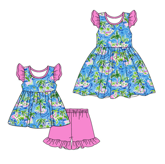 Flutter sleeves watercolor boat trees tunic shorts girls clothes