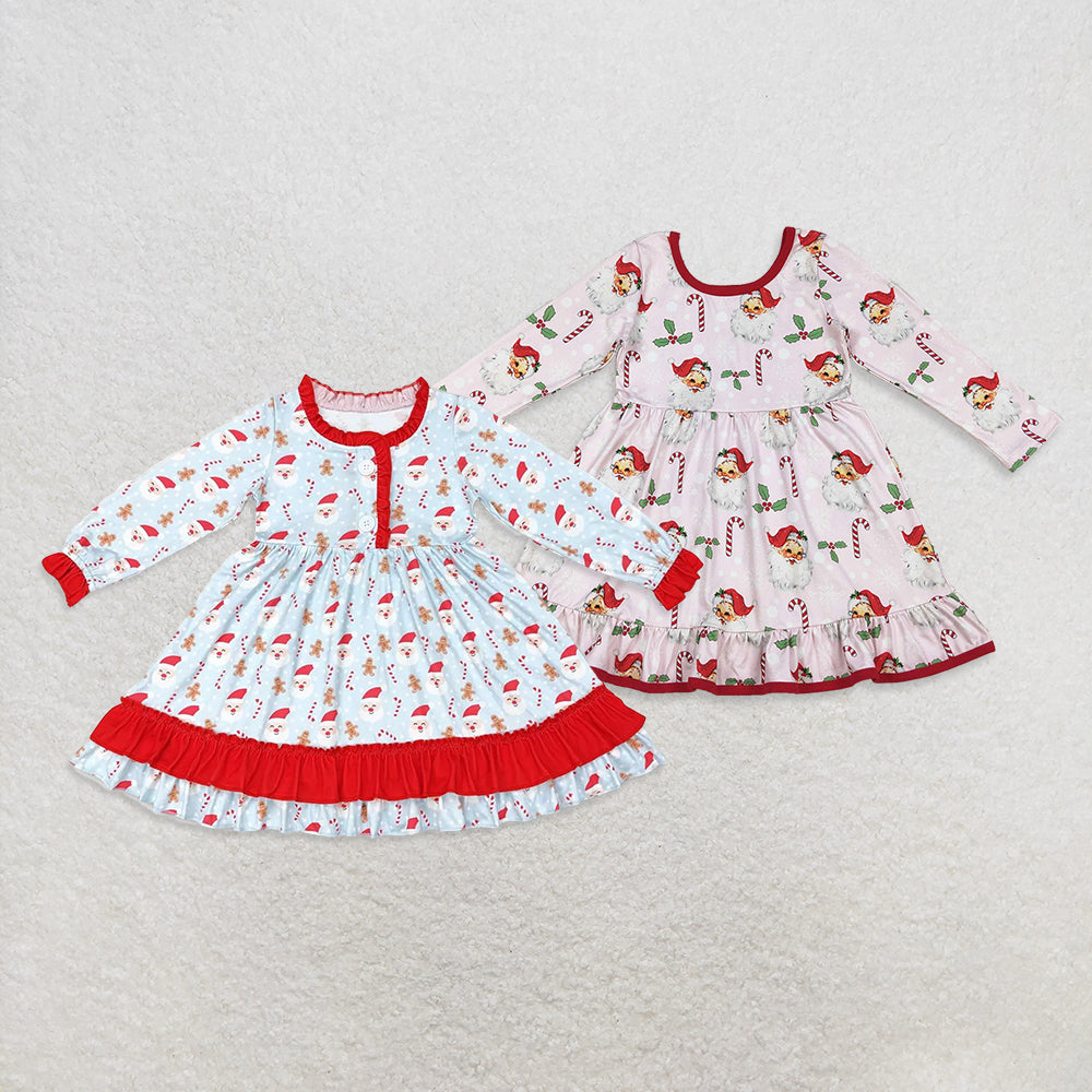 10.10 RTS Sibling Baby Girls Christmas Santa Candy Cane Ruffle Knee Length Dresses
