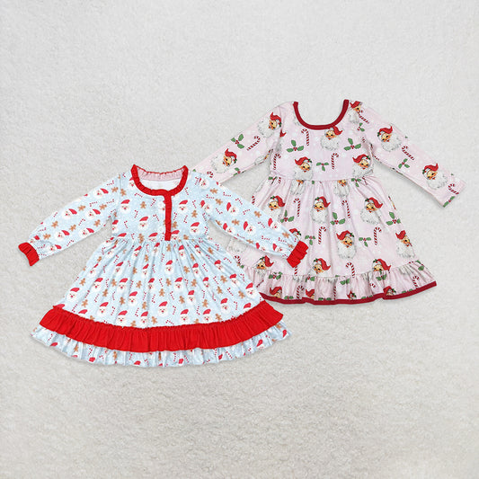 10.10 RTS Sibling Baby Girls Christmas Santa Candy Cane Ruffle Knee Length Dresses