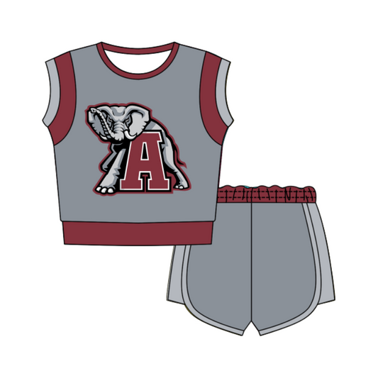 CUSTOM MOQ 5 Cute Comfortable Clothing For Kids Baby Kids Summer Gray Sleeveless Patchwork Top Shorts Clothes Sets
