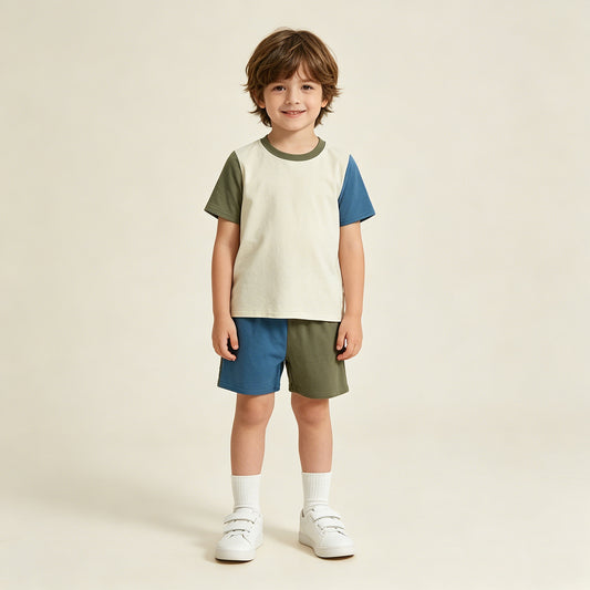 BSSO1976 RTS NO MOQ （In stock ）Cotton short sleeves top shorts kids boys summer outfits
