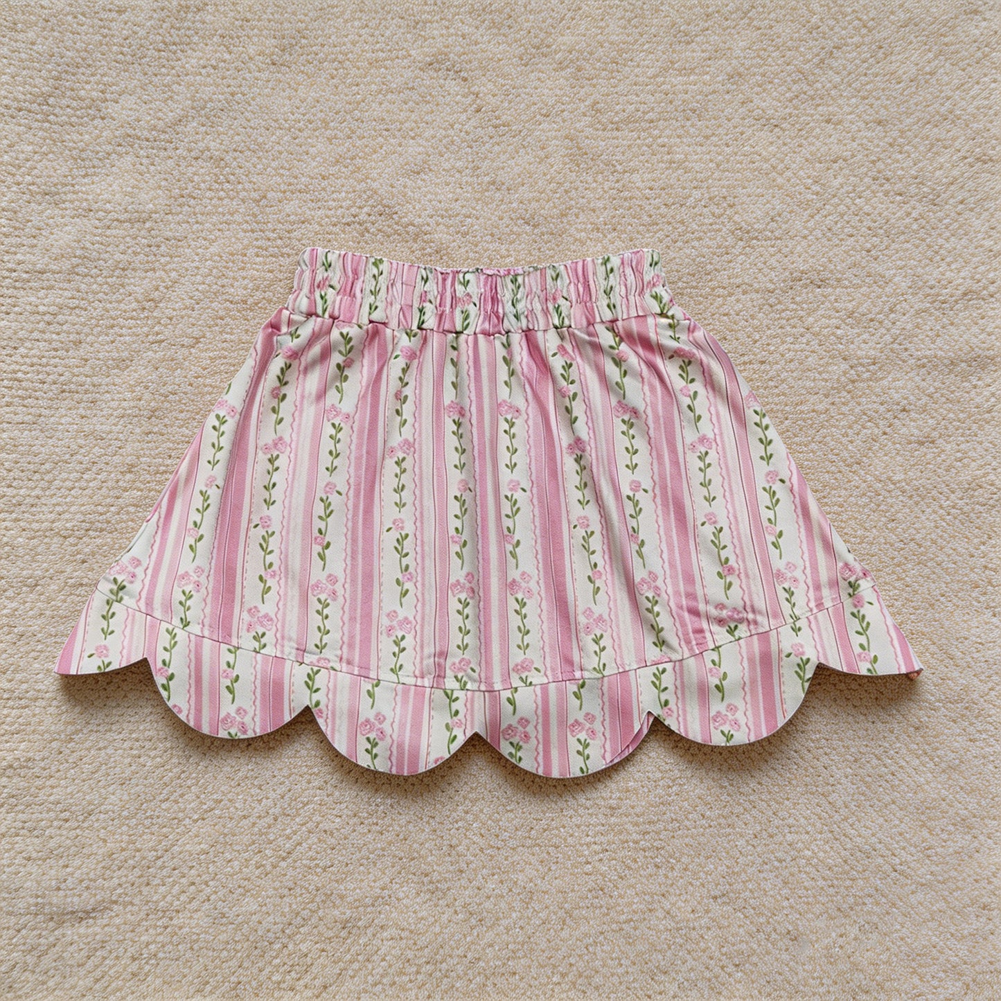 GLK0238 RTS NO MOQ （In stock）Pink floral elastic waist scallop kids girls skirts  Reviews