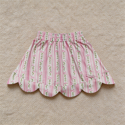GLK0238 RTS NO MOQ （In stock）Pink floral elastic waist scallop kids girls skirts  Reviews