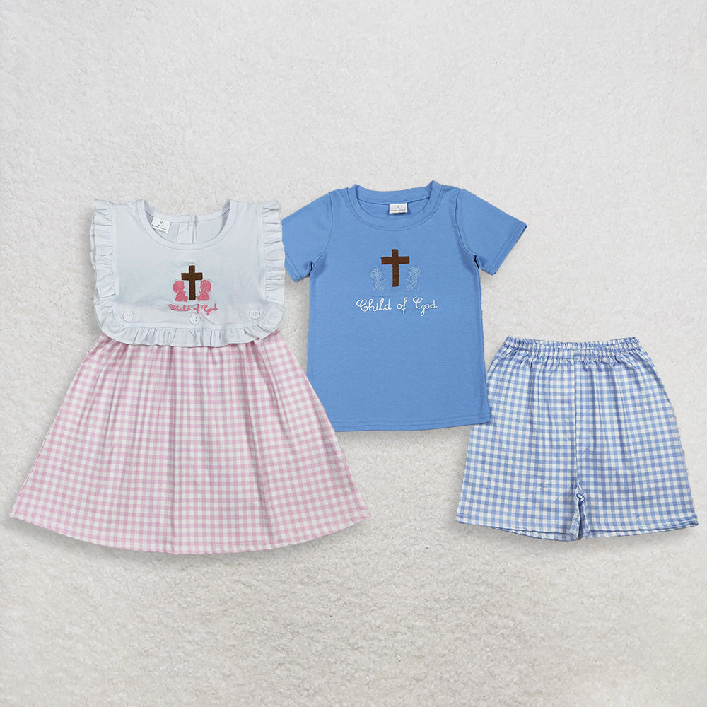 4.15 RTS Sibling Child of god cross embroidery kids boys Easter outfits and girls dresses
