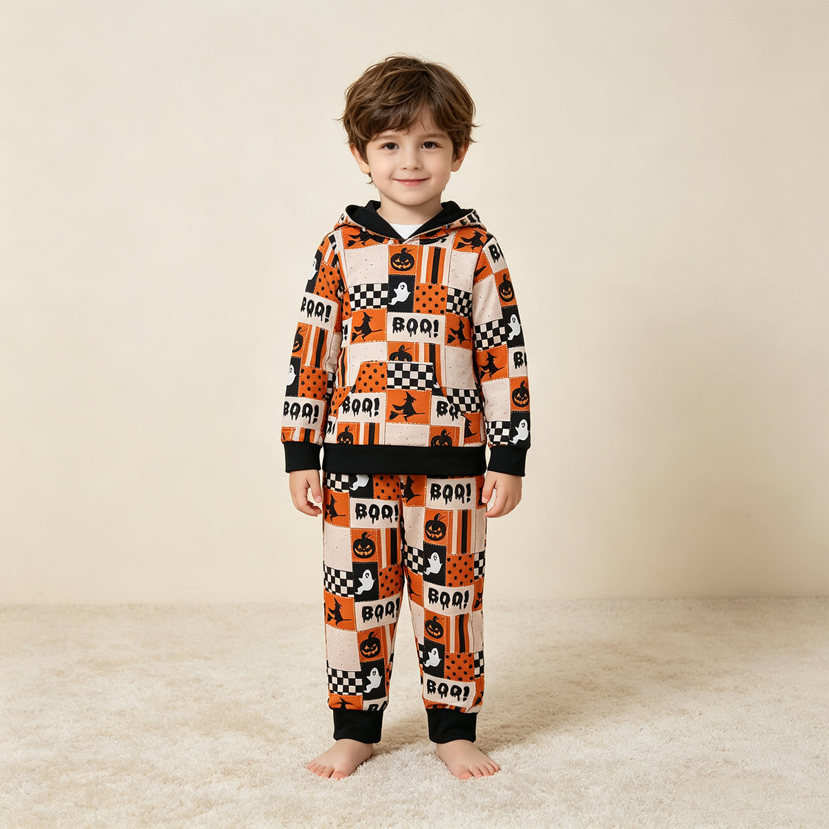 RTS NO MOQ milk silk BLP1544 Baby Boys Ghost Pumpkins Hoodie Pockets Jogger Halloween Clothes Set