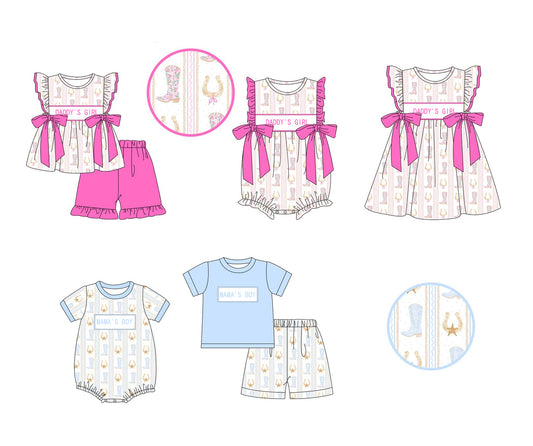Kids Western Outfits Short Sleeves Mama's Boy Top Boots Set Casual Country Style Children's Clothing