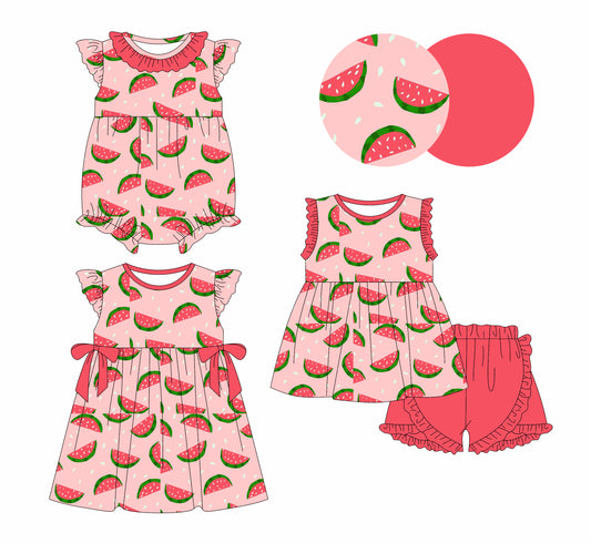 Ruffle watermelon tunic shorts girls summer clothes