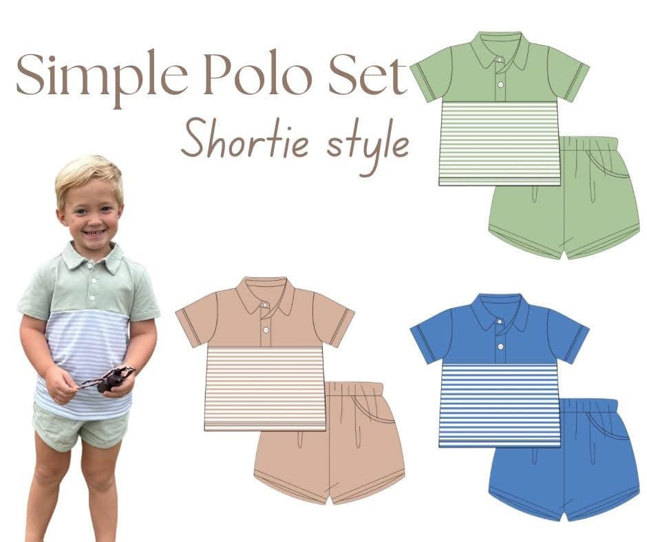 Boys Green Short Sleeve Stripe Polo Top with Shorts Set - Casual Comfortable Children's Outfit
