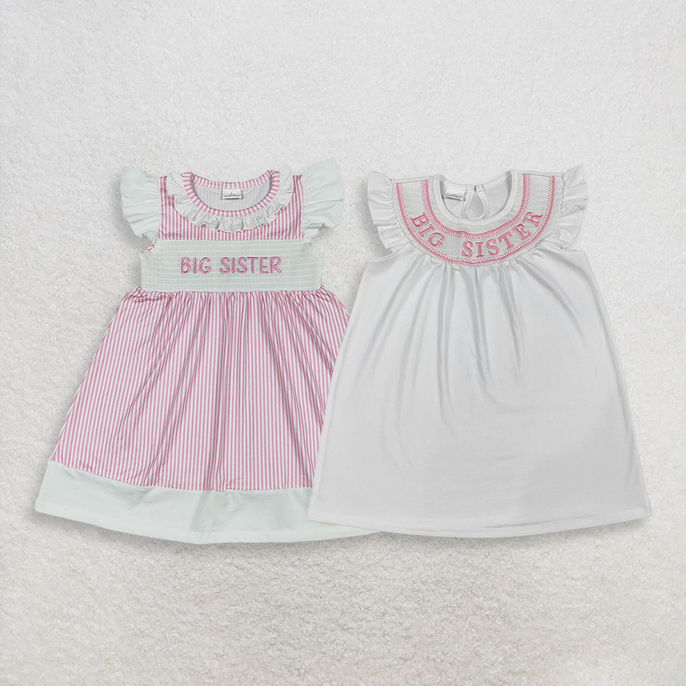 4.14 RTS Sibling Flutter sleeves big sister smocked stripe girls dresses