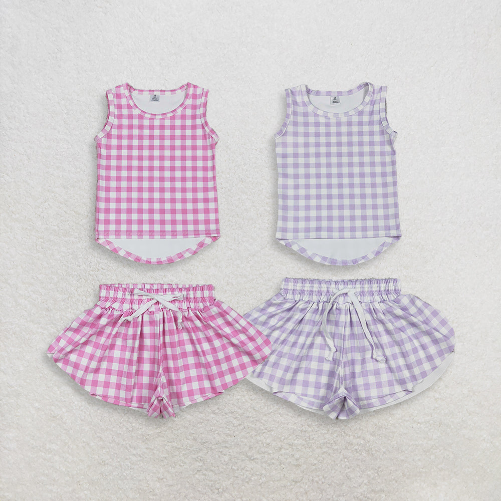 4.9 RTS Sibling Sleeveless plaid top shorts girls active wear set