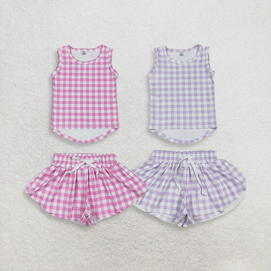 4.9 RTS Sibling Sleeveless plaid top shorts girls active wear set