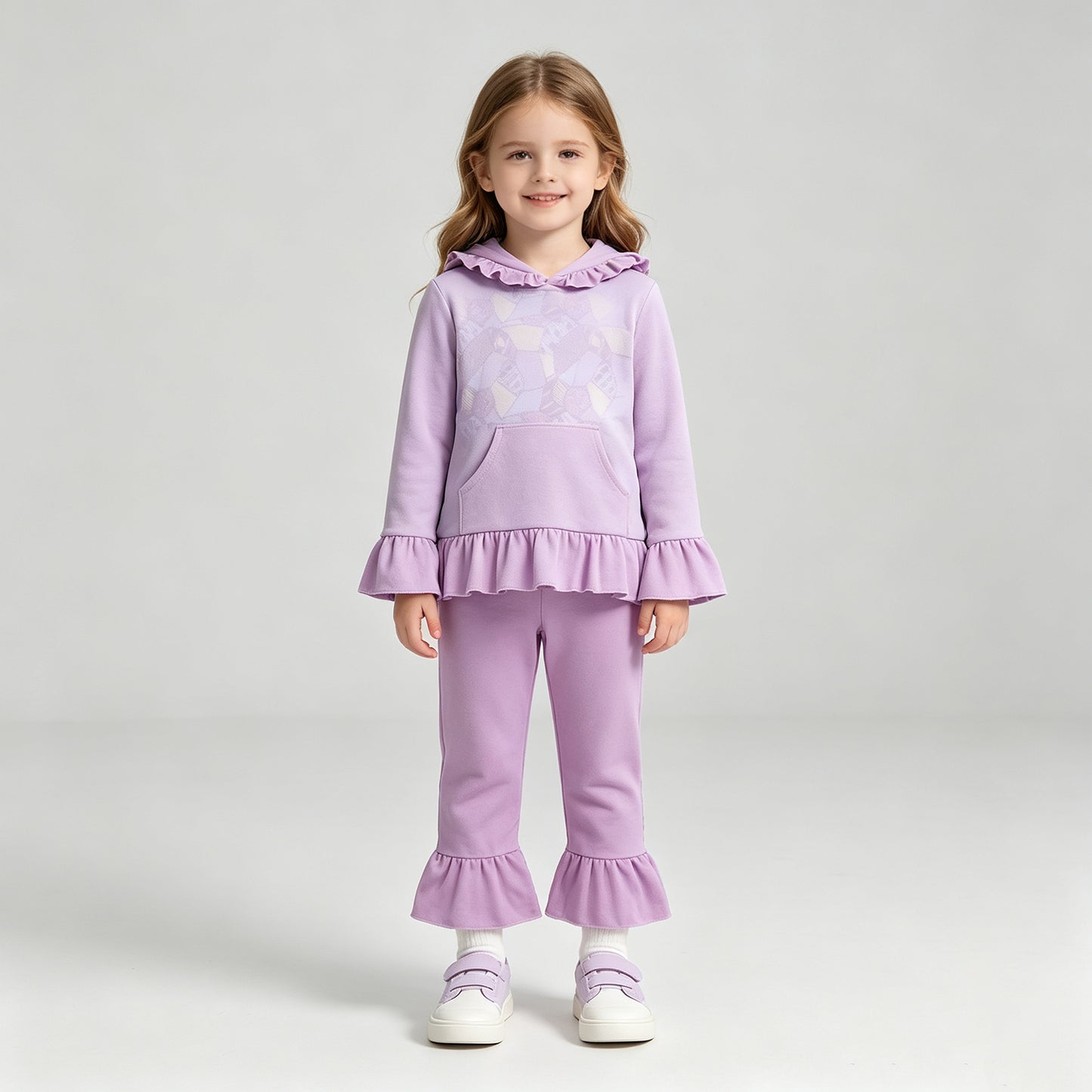 GLP3381 RTS NO MOQ （In stock）milk silk Baby Girls Halloween Patchwork Print Pocket Hoodie Long Sleeve Top Ruffle Pant Outfit Set