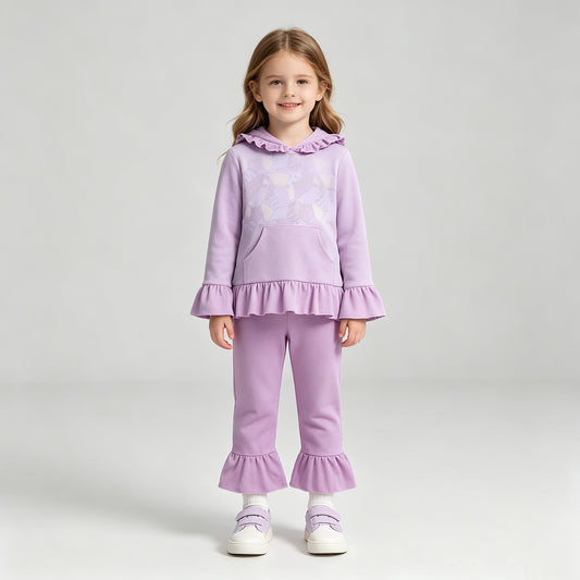 GLP3381 RTS NO MOQ （In stock）milk silk Baby Girls Halloween Patchwork Print Pocket Hoodie Long Sleeve Top Ruffle Pant Outfit Set