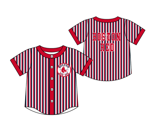 CUSTOM MOQ 5 Cute Kids Clothing Baby Kids Red Blue Stripe Short Sleeve Team T-shirts Top