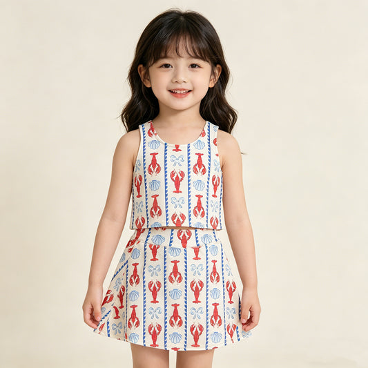 4.11 GSD3626 RTS NO MOQ （In stock ）Sleeveless crawfish bow top skirt girls active wear set