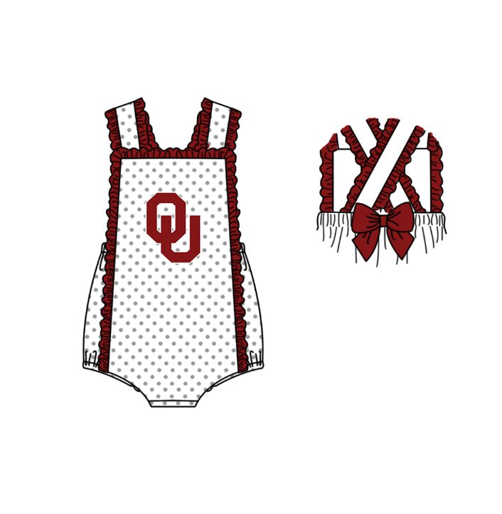 CUSTOM MOQ 5 Sibling Boys Baby Girls Red OU Top Shorts Clothes Set Knee Length Dress Rompers