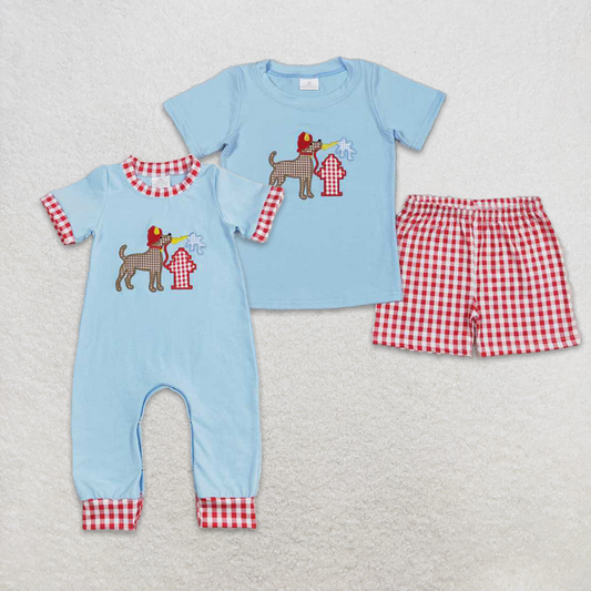 6.07   Back the Red Dog Plaid Shorts Kids Boys Outfits Top Matching Set Boys Clothing Plaid Pattern Comfortable Fit for Children
