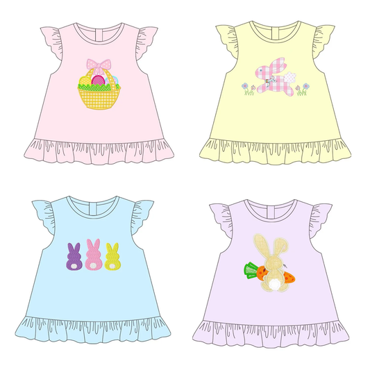 Lavender flutter sleeves bunny carrot girls Easter shirt