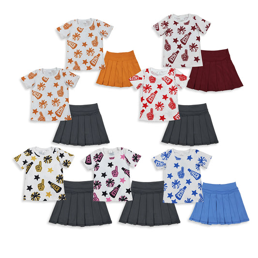 8.20 RTS Sibling Baby Girls Cheer Plaid Shirts Top Yoga Skorts Team Sets