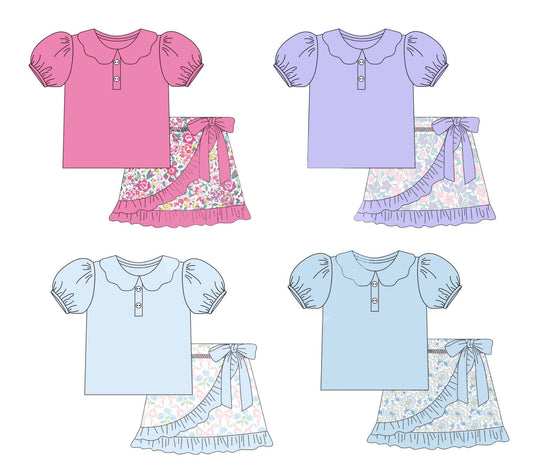 4.11 Pre order baby girl clothes floral blue short sleeve shorts set