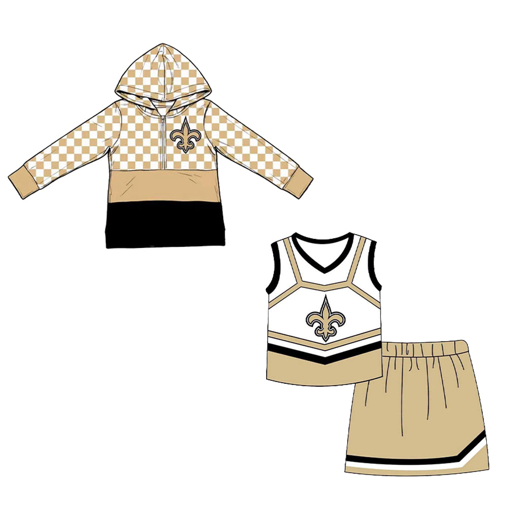 CUSTOM MOQ 5 Sibling Baby  Striped Vest Top Skort Team Sports Active Sets Long Sleeve  Zipper Hoodie Tops