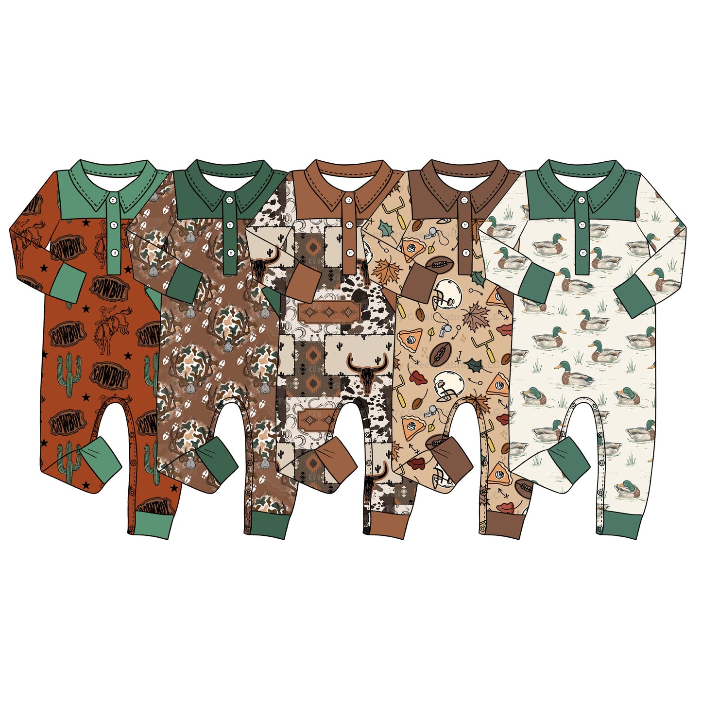 4.16 Pre Order No moq Baby Boys Long Sleeve Ducks Button Hunting Rompers