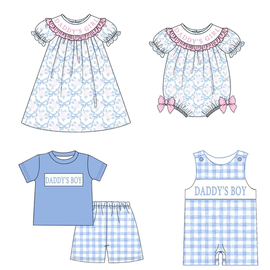 Light Blue Plaid Shorts 'Daddy's Boy' Print Boys Clothing Summer Casual Kids Fashion