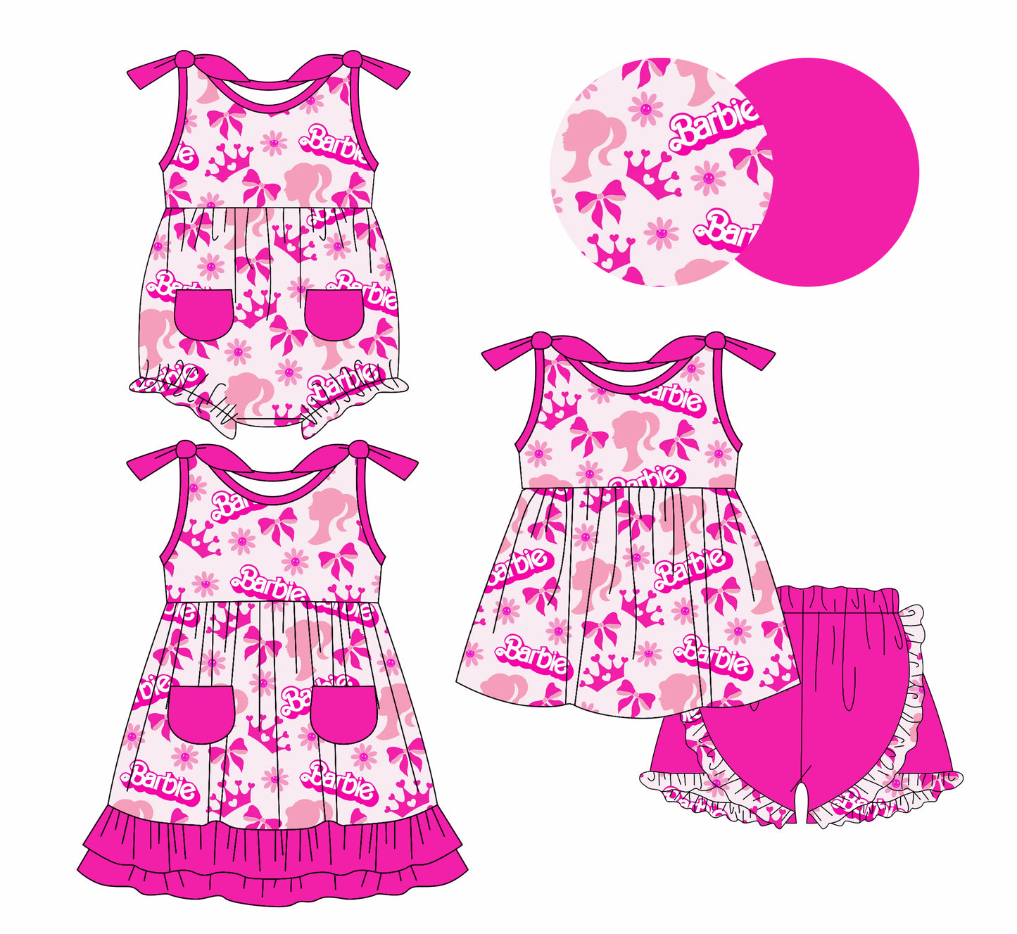 Sleeveless floral bow tunic ruffle shorts party girls clothes