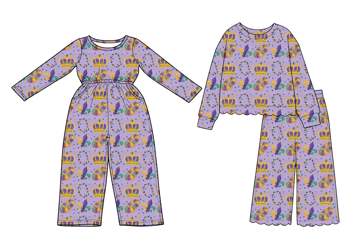 (Preorder new) No moq (Preorder new) No moq cotton Baby Girls Long Sleeve Print Jumpsuit And Girls Ruffled Top Wide Leg Pants Set