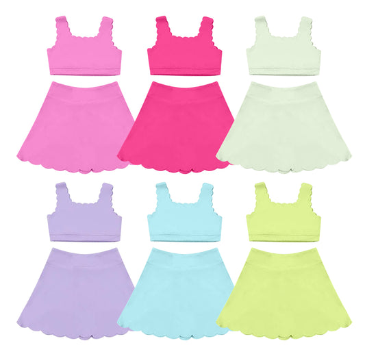 Minty Fresh Active Set for Little Girls - Sleeveless Top, Skirt and Shorts