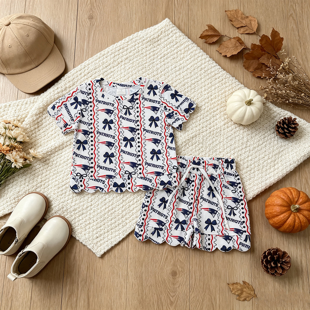 RTS NO MOQ （In stock）GSSO3854 milk silk Baby Girls Rams Bows Stripe Top Short Team Scallop Clothes Sets