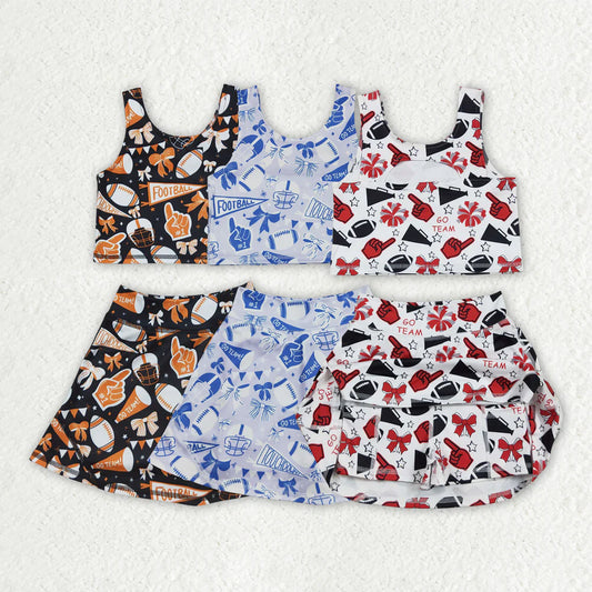10.1 RST Sibling Baby Girls Sleeveless Bows Plaid Cheer Vest Top Yoga Athletic Skorts Team Sets