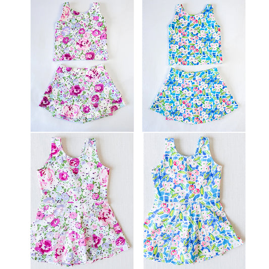 Blue Floral Sleeveless Kids Girls Athletic Dresses Lightweight Comfortable Sporty Fashion for Active Girls