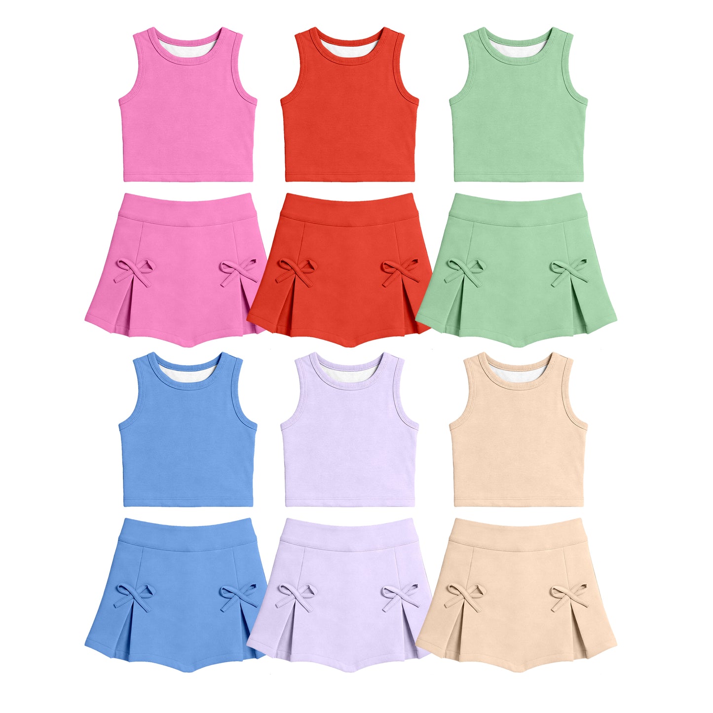 CUSTOM MOQ 5 Sibling Baby Girls Summer 5 Colors Top Skirt Yoga Activewear Clothes Sets