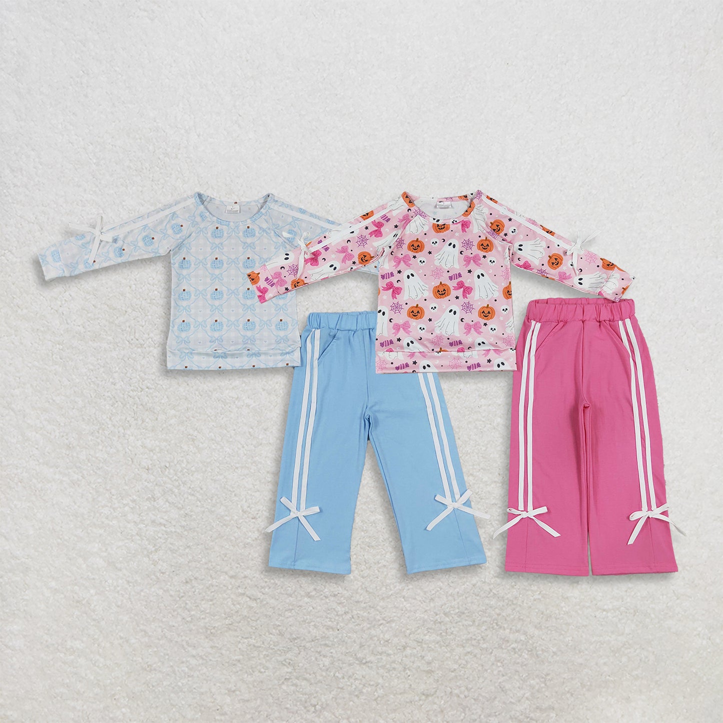 RTS Sibling Toddler Girls Ghost Pumpkin Print Top Matching Pocket Flare Pant Two Piece Halloween Clothes Set