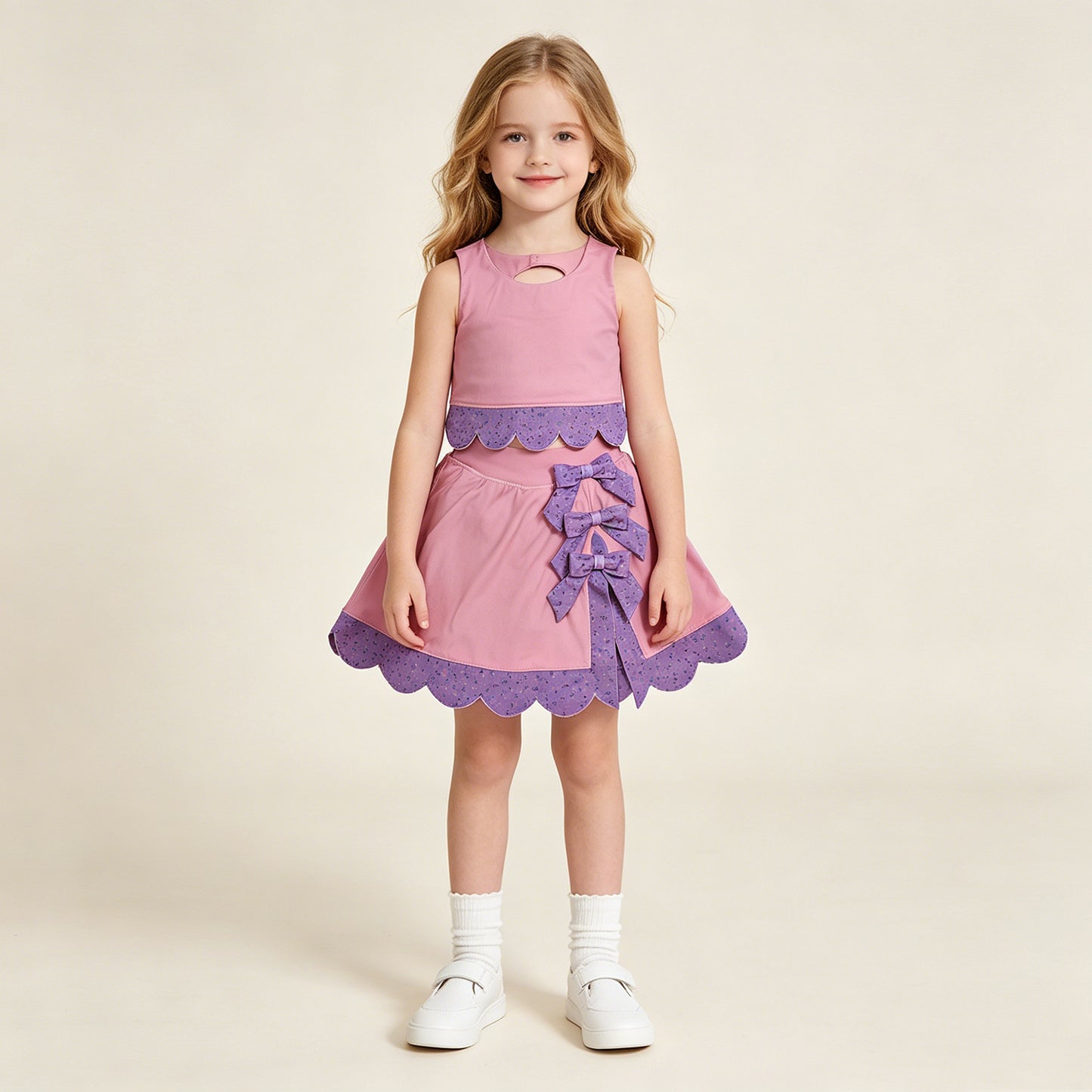GSD3319 RTS NO MOQ （In stock）Sleeveless crop top bow skirt girls activewear set
