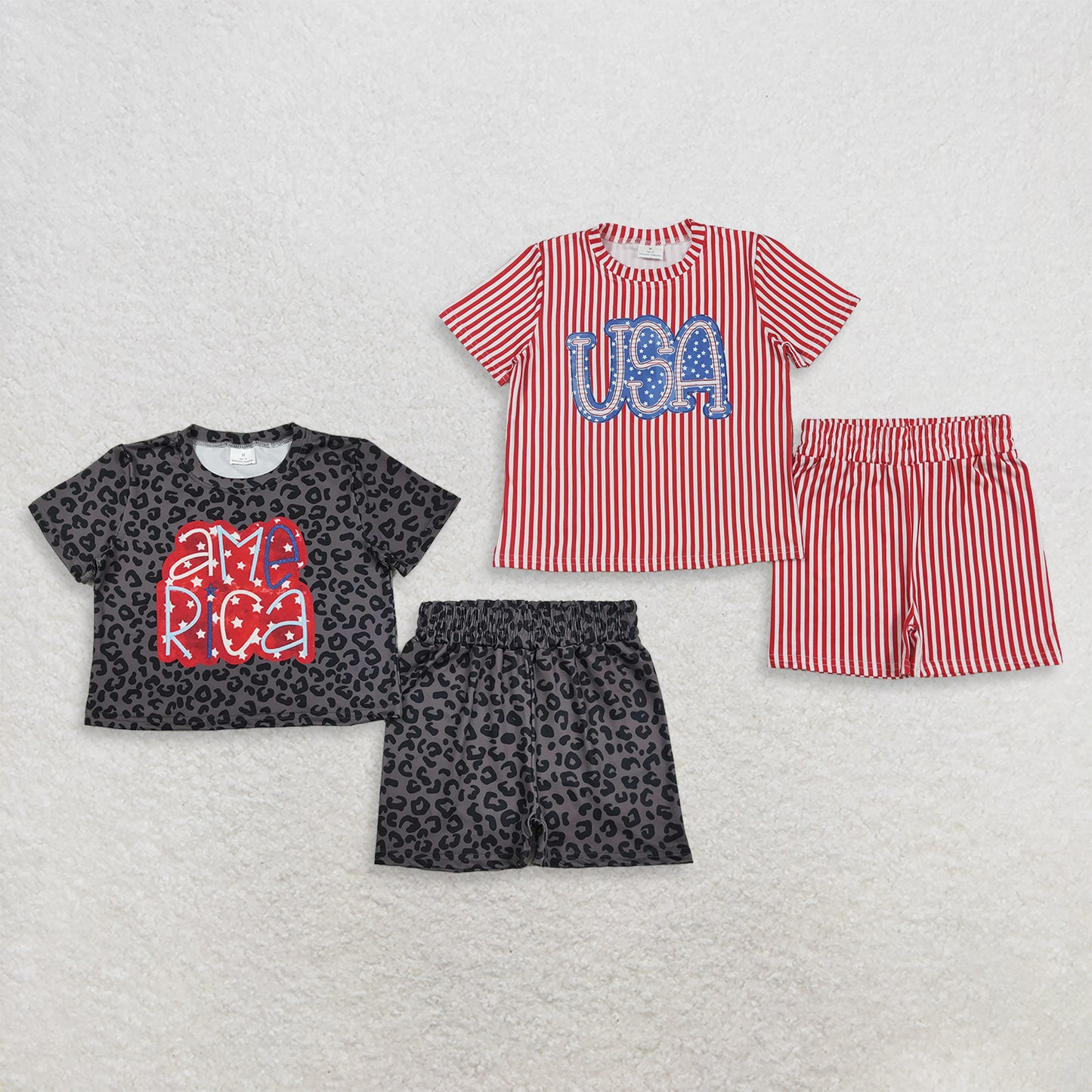 RTS Sibling Short sleeves stripe USA girls 4th of july clothes