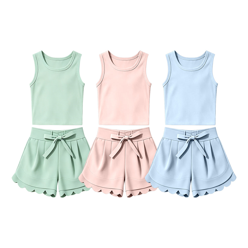 4.23 Pre order No Moq Baby Girls Casual Solid Color Sleeveless Top Shorts Yoga Wear