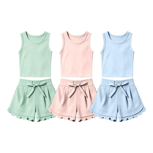 4.23 Pre order No Moq Baby Girls Casual Solid Color Sleeveless Top Shorts Yoga Wear