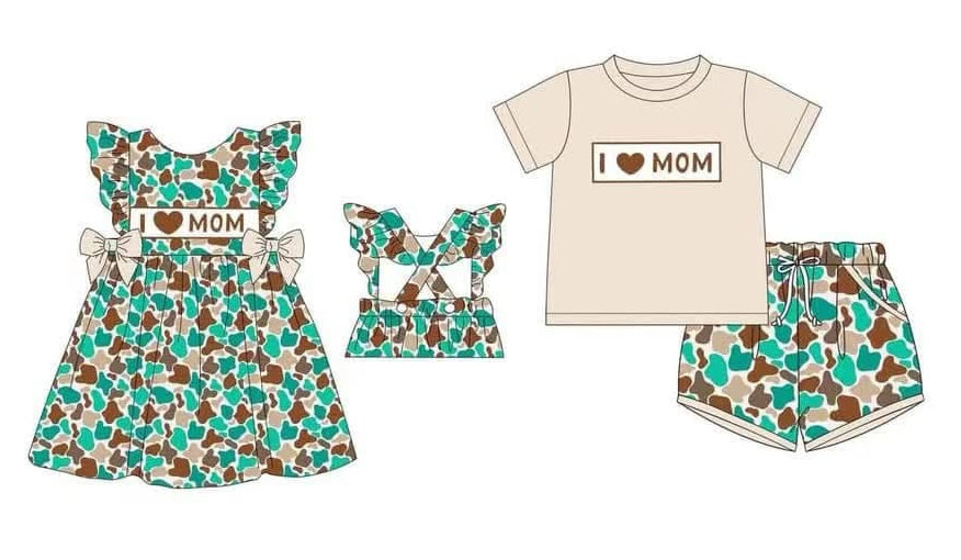 Kids Boys Camouflage Short Set - I Love Mom Top Matching Clothing for Children