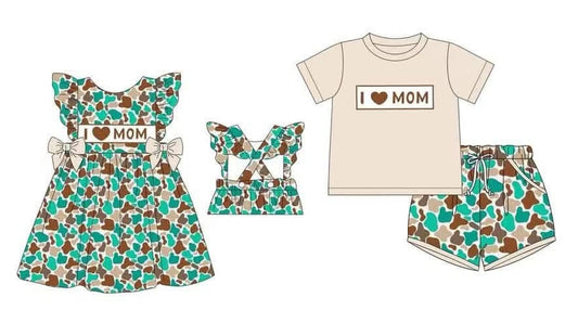 Kids Boys Camouflage Short Set - I Love Mom Top Matching Clothing for Children