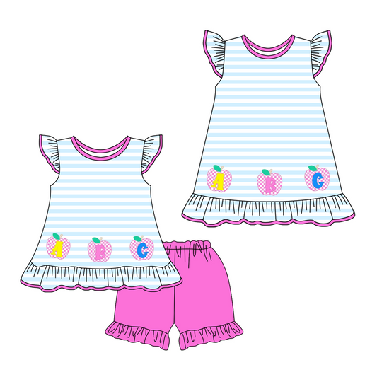 Stripe ABC apple girls back to school outfits