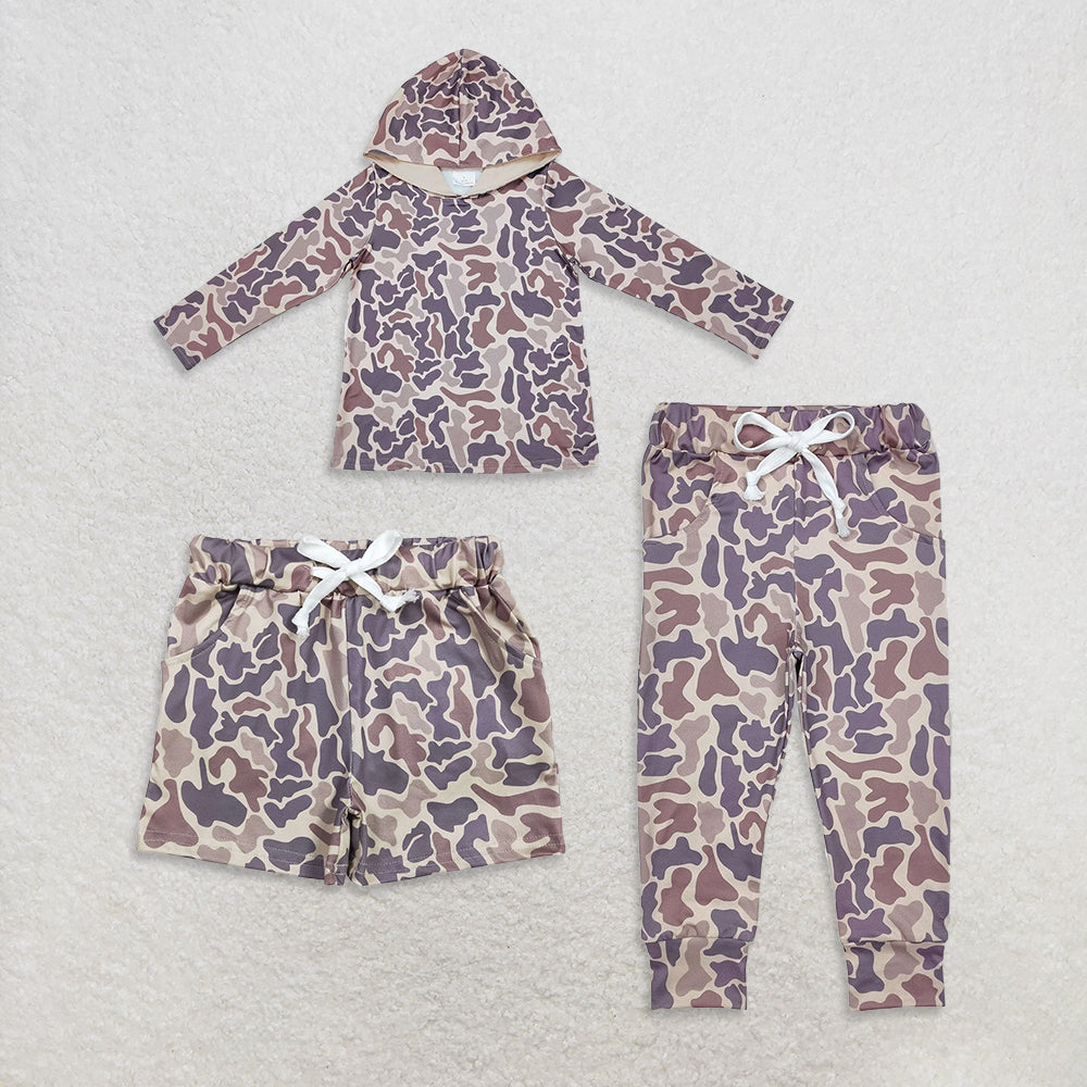 USA Warehouse (IN STOCK)  Kids Boys Long Sleeve Camouflage Hunting Hoodie Pants Shorts Set for Outdoor Activities