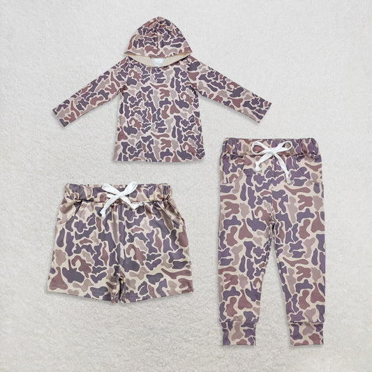 USA Warehouse (IN STOCK)  Kids Boys Long Sleeve Camouflage Hunting Hoodie Pants Shorts Set for Outdoor Activities