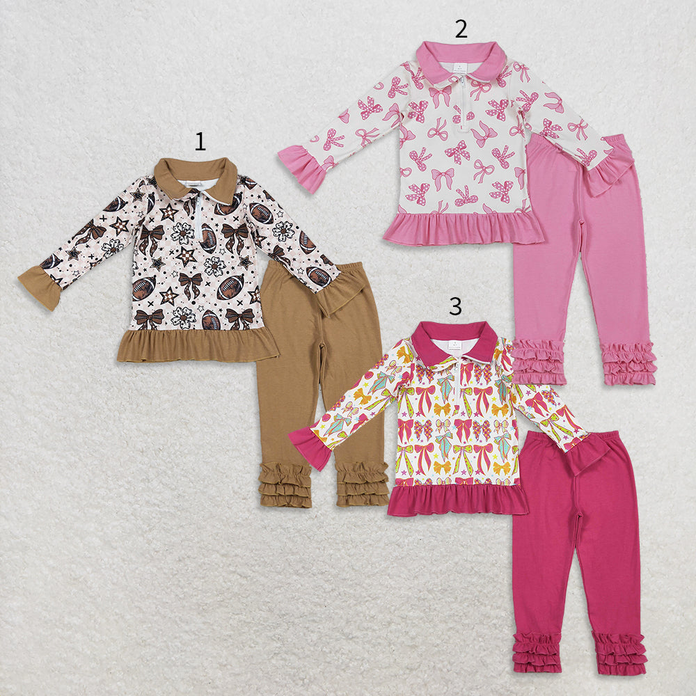 10.15 RTS Sibling Baby Girls Bows Pullovers Pockets Pants Clothes Sets